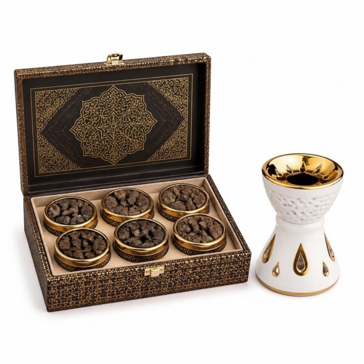 Patterned bakhoor gift box with a ceramic burner