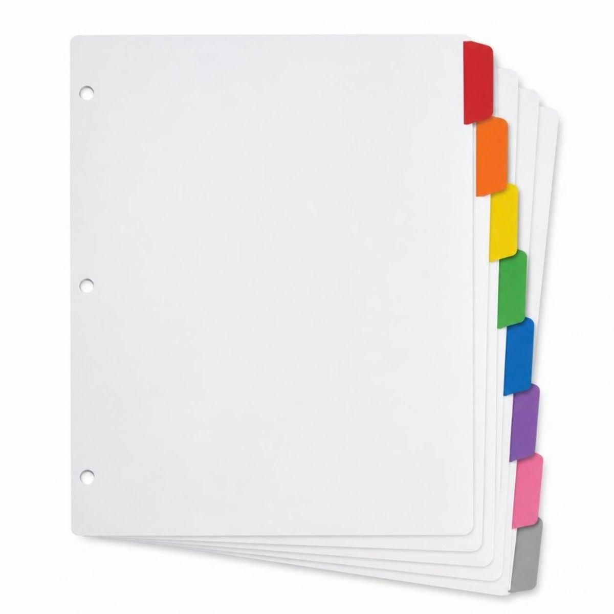 Set of binder dividers with eight multicolor tabs
