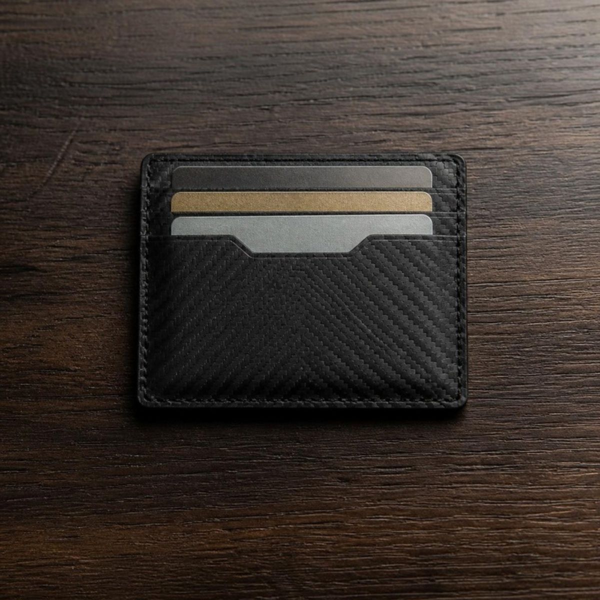Slim black carbon fiber look leather card wallet