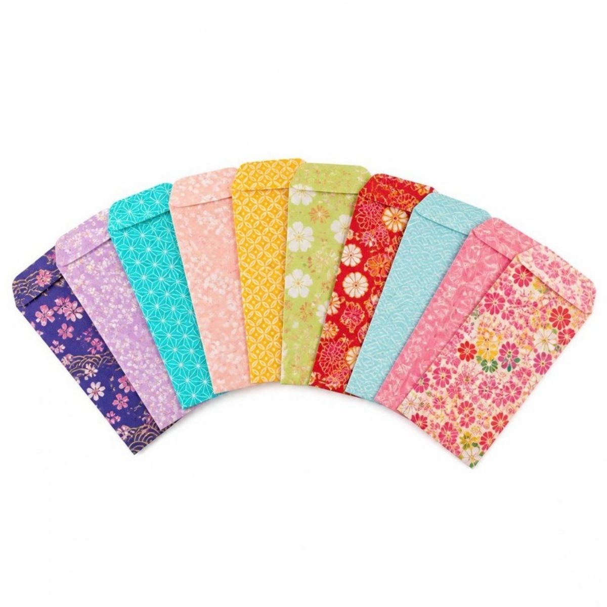 Ten colorful patterned gift envelopes for money