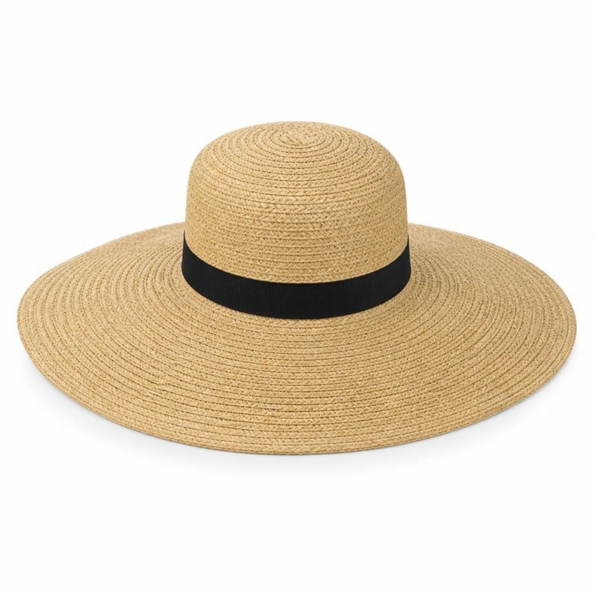 Wide brim straw sun hat with a black band