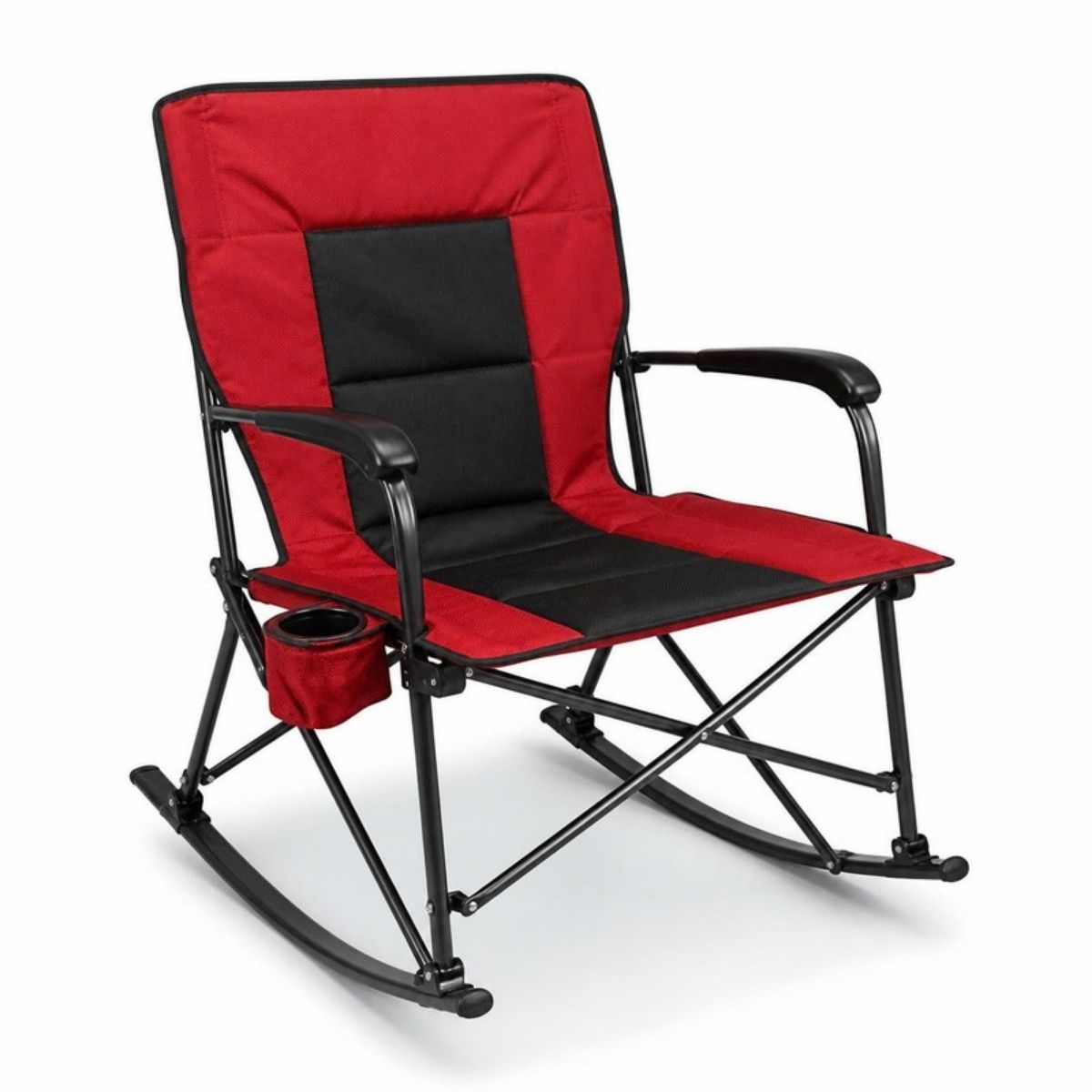 Red and black folding rocking camp chair