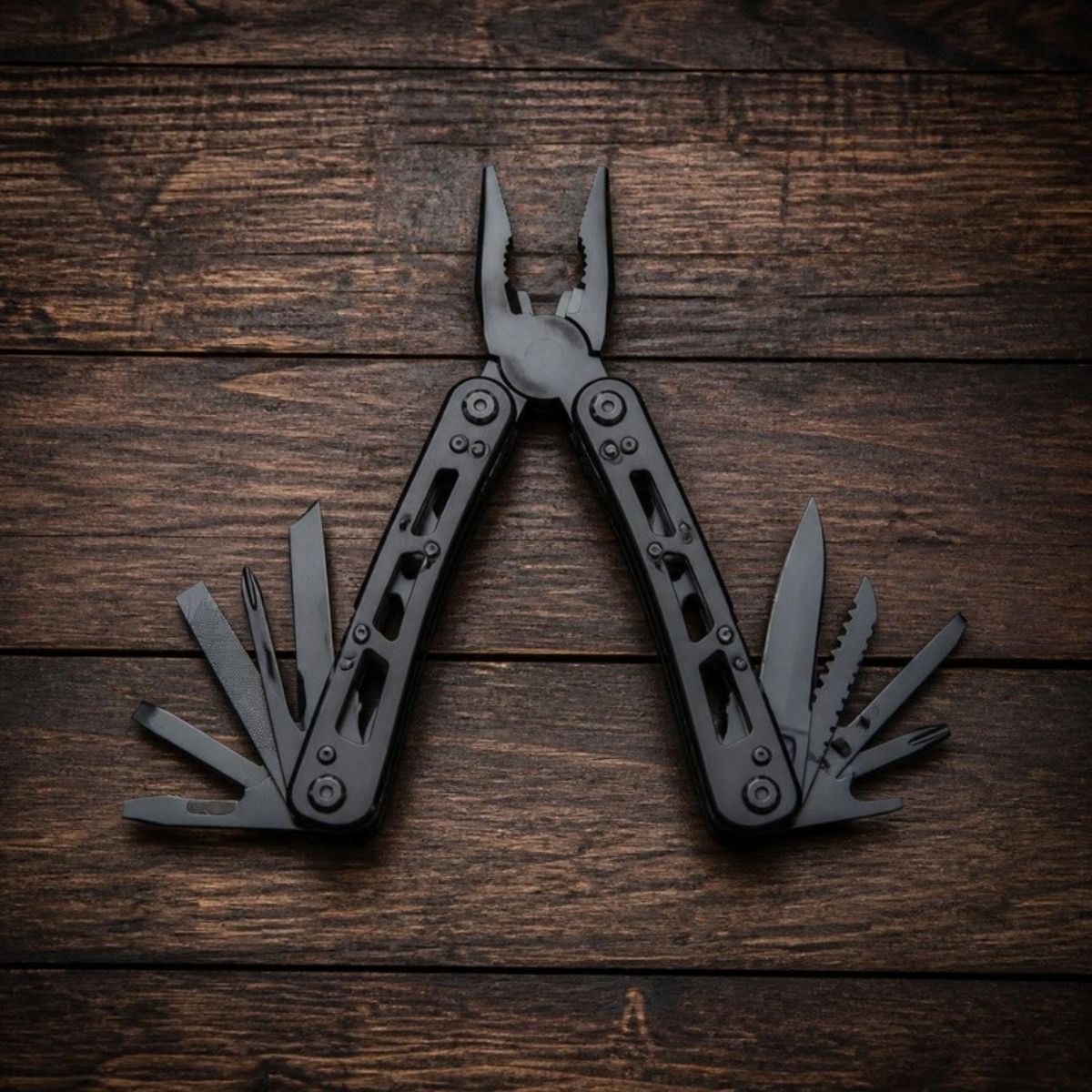 Black multitool with pliers open