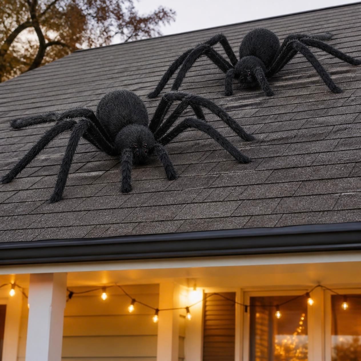 Large hairy black spider decorations