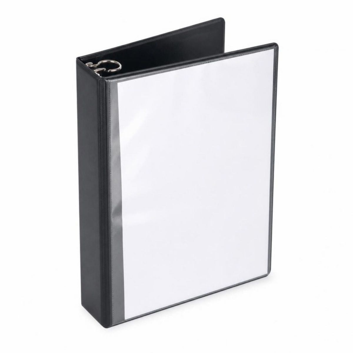 Black 1.5 inch three ring binder with a clear view cover