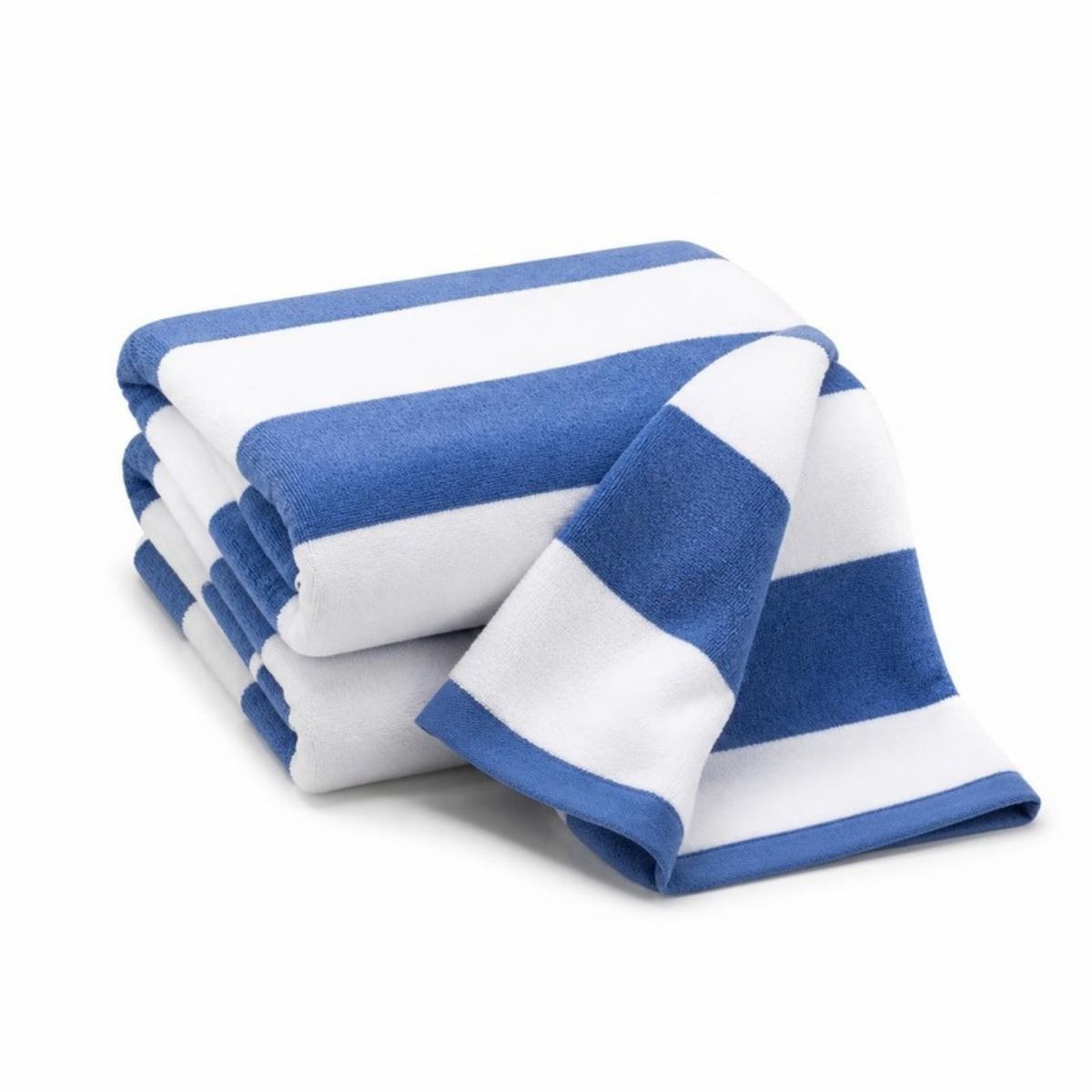 Folded blue and white striped beach towels