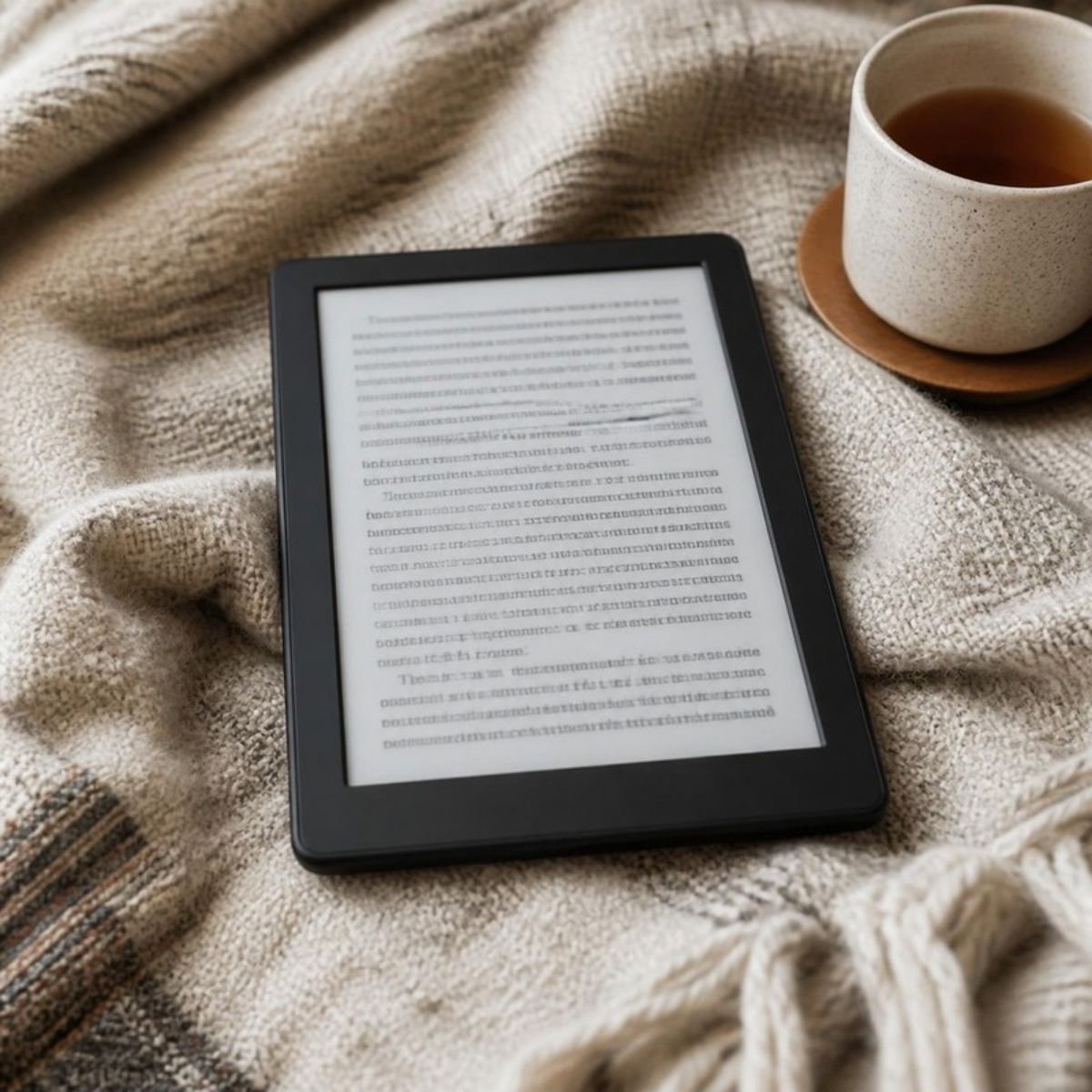 Black e-reader showing a page of text