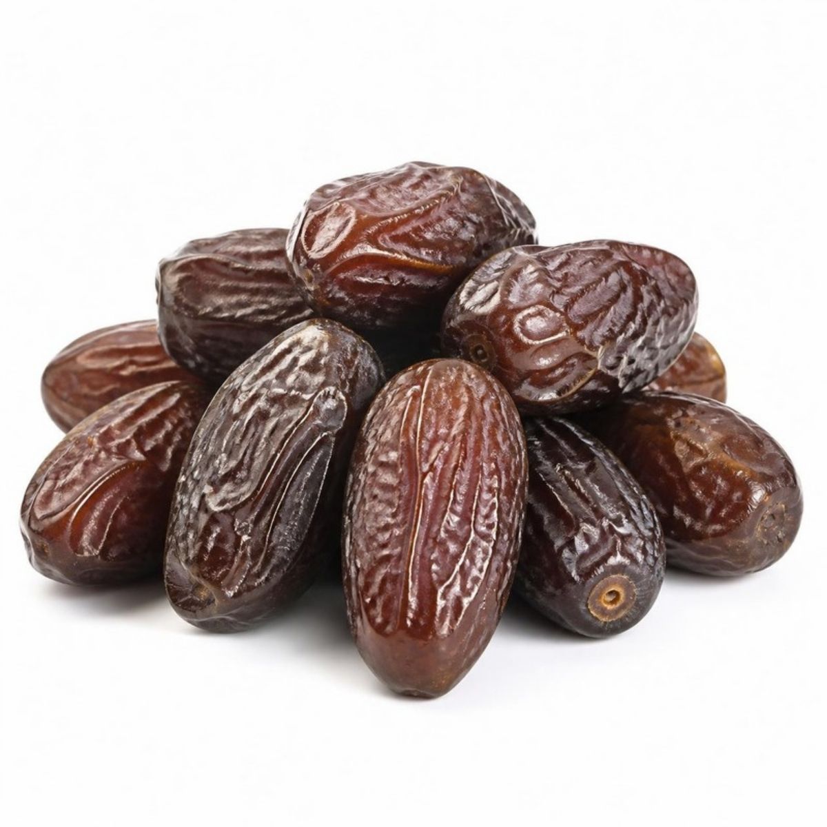 Pile of large glossy brown Medjool dates