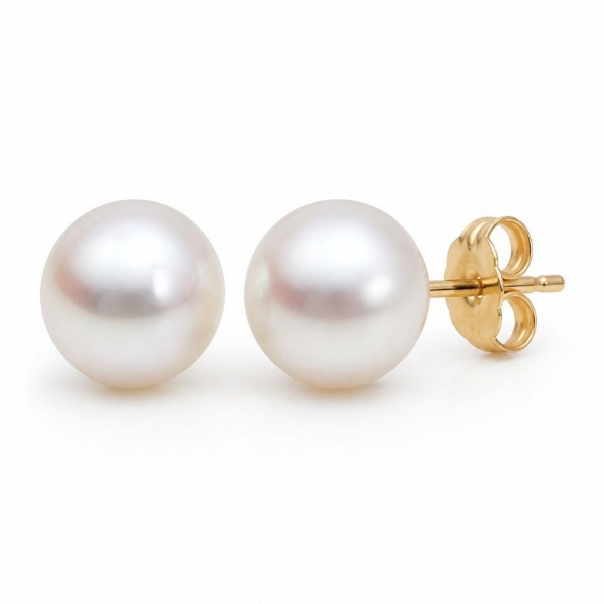 Pair of white freshwater pearl stud earrings with gold posts
