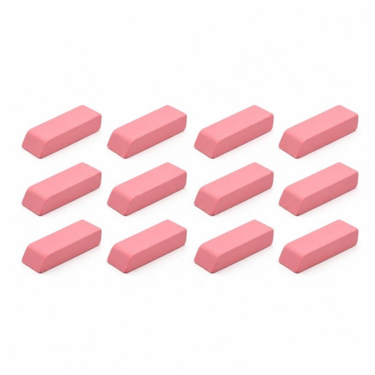 Twelve pink rectangle erasers