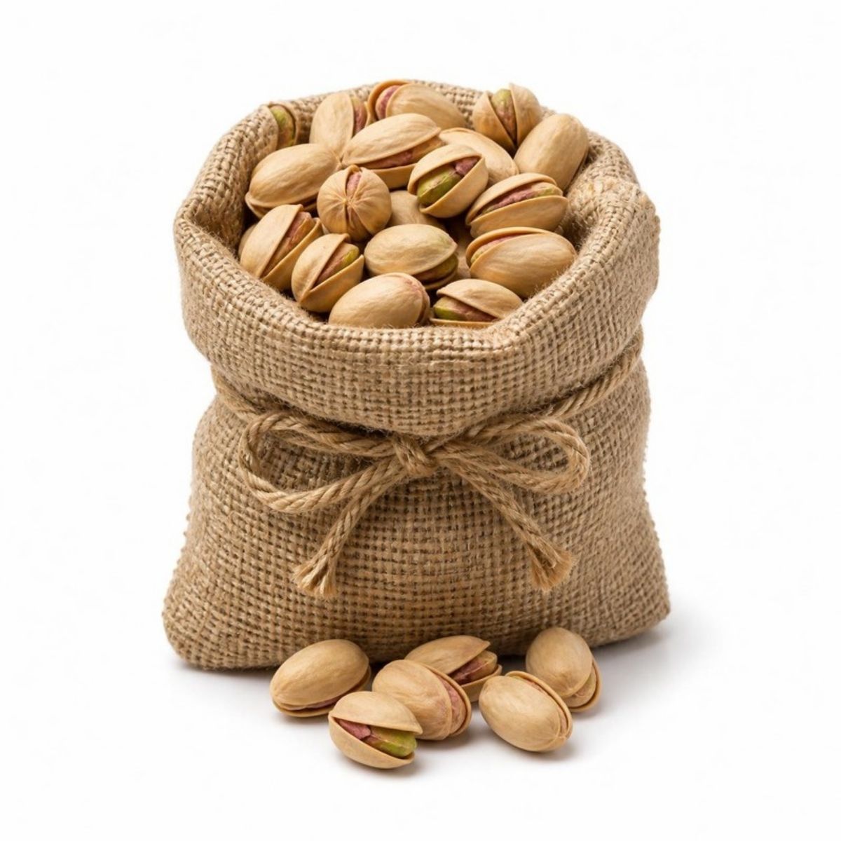 Burlap sack of roasted pistachios