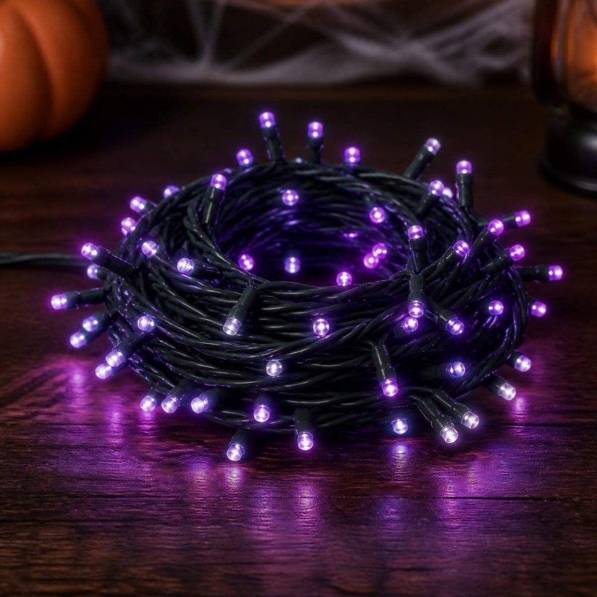 Glowing purple mini string lights
