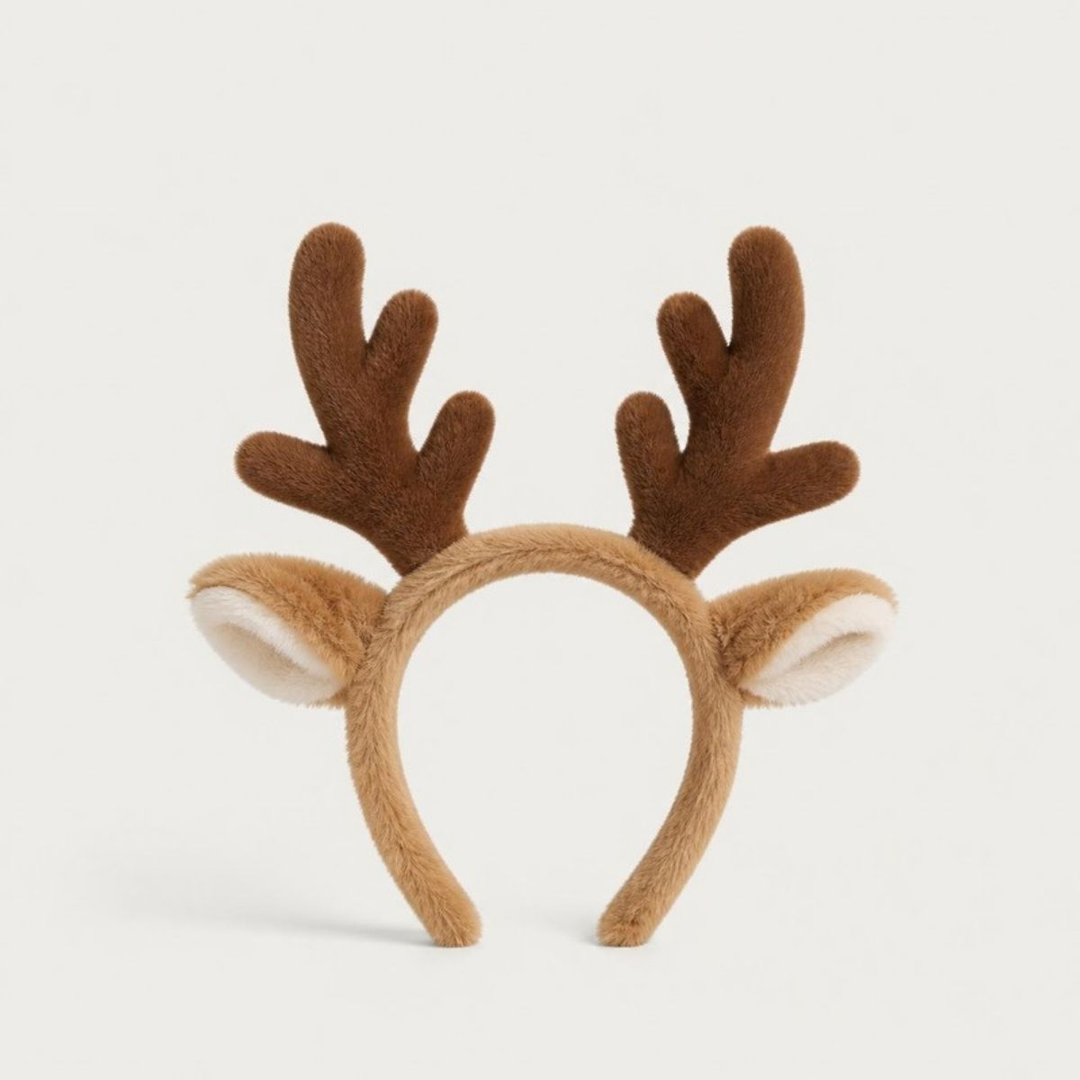 Fluffy brown reindeer antlers headband with ears