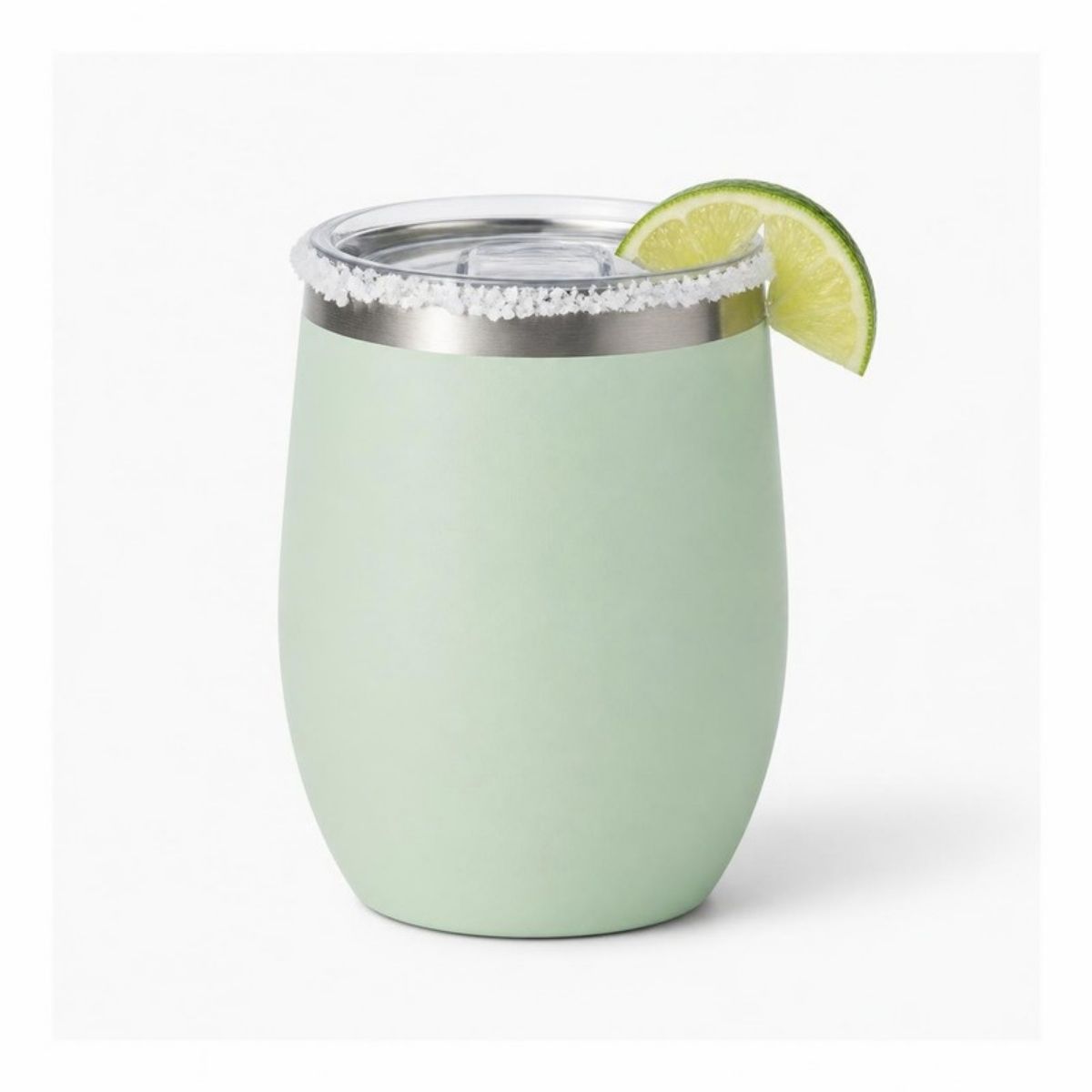 Pale mint tumbler with a salted rim and a lime wedge