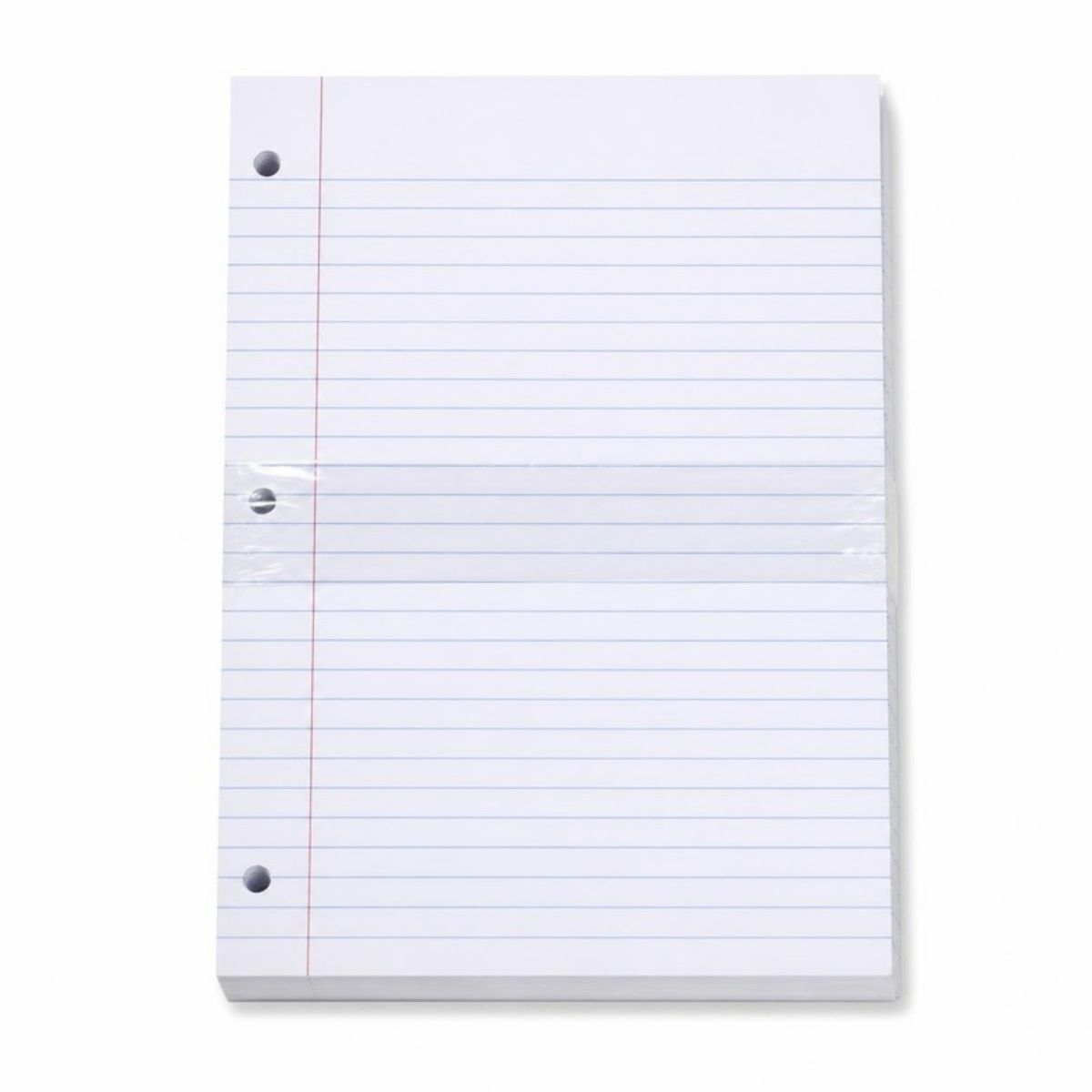 Pack of white wide ruled loose leaf paper with three holes